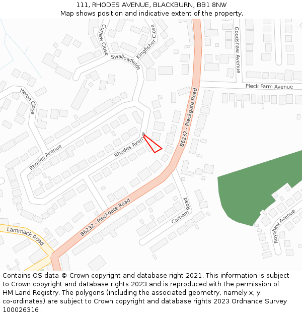 111, RHODES AVENUE, BLACKBURN, BB1 8NW: Location map and indicative extent of plot
