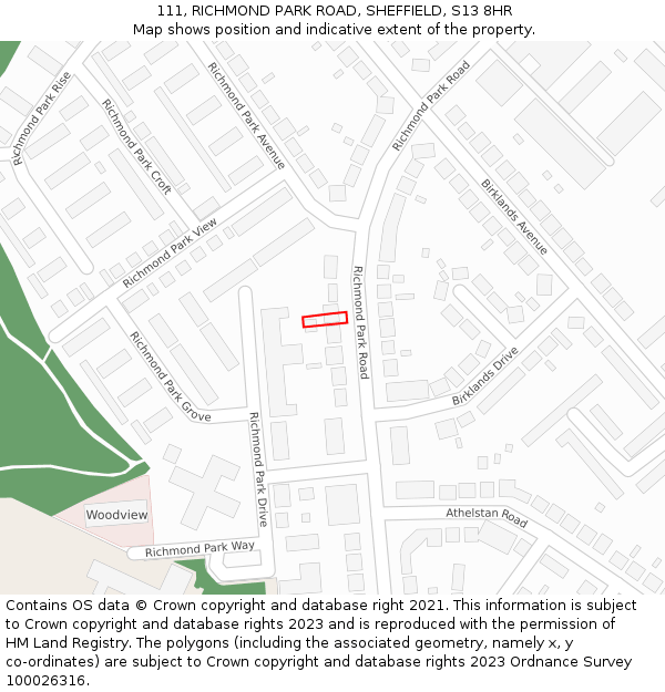 111, RICHMOND PARK ROAD, SHEFFIELD, S13 8HR: Location map and indicative extent of plot