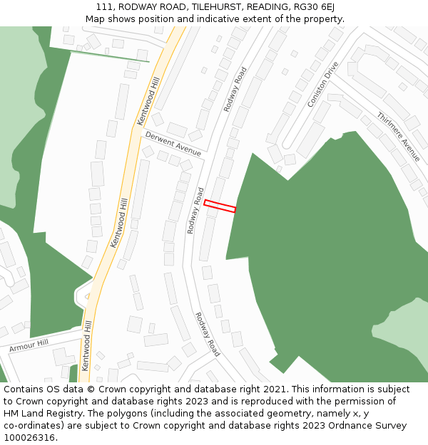 111, RODWAY ROAD, TILEHURST, READING, RG30 6EJ: Location map and indicative extent of plot