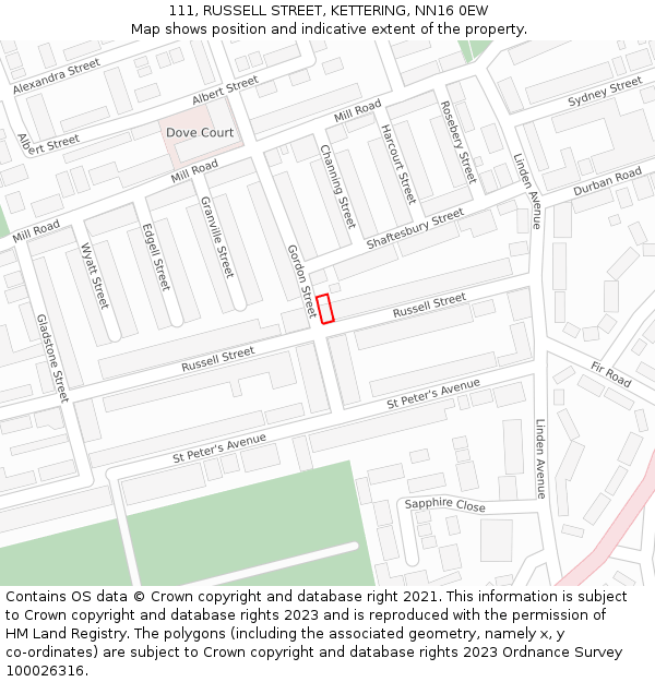 111, RUSSELL STREET, KETTERING, NN16 0EW: Location map and indicative extent of plot