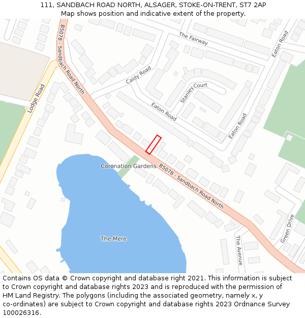 111, SANDBACH ROAD NORTH, ALSAGER, STOKE-ON-TRENT, ST7 2AP: Location map and indicative extent of plot