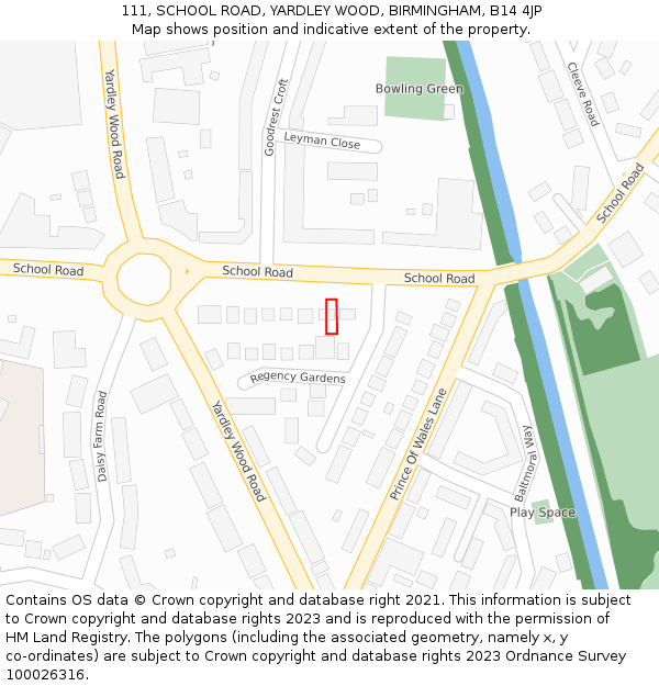 111, SCHOOL ROAD, YARDLEY WOOD, BIRMINGHAM, B14 4JP: Location map and indicative extent of plot