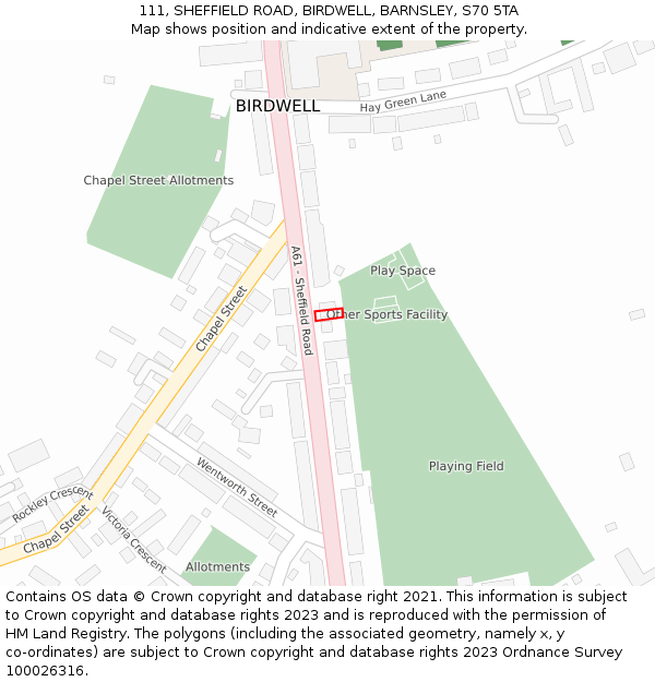 111, SHEFFIELD ROAD, BIRDWELL, BARNSLEY, S70 5TA: Location map and indicative extent of plot