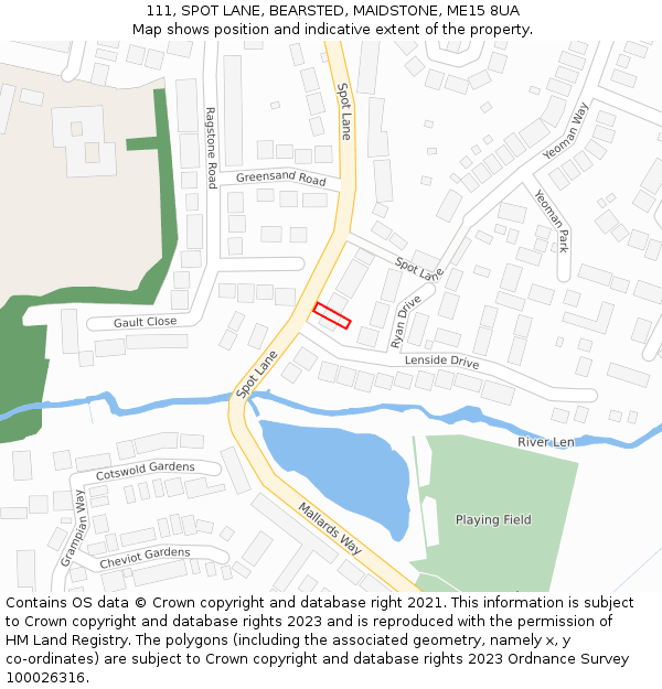 111, SPOT LANE, BEARSTED, MAIDSTONE, ME15 8UA: Location map and indicative extent of plot