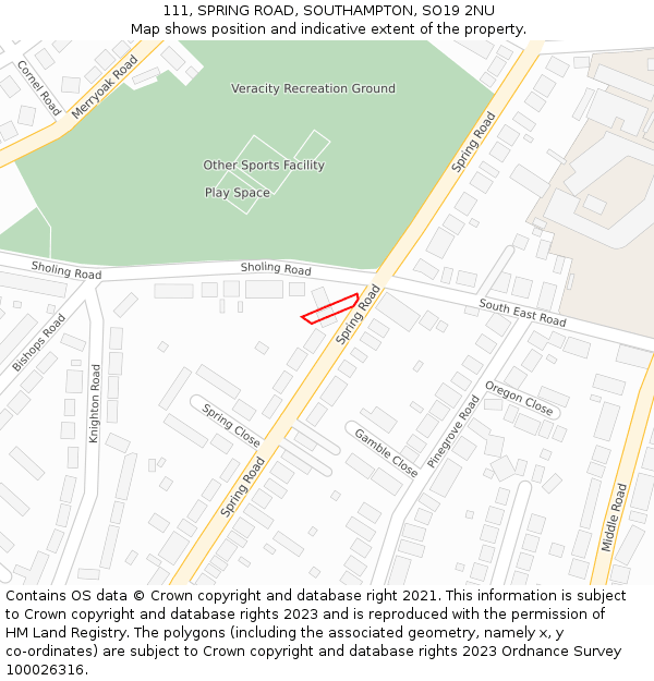 111, SPRING ROAD, SOUTHAMPTON, SO19 2NU: Location map and indicative extent of plot