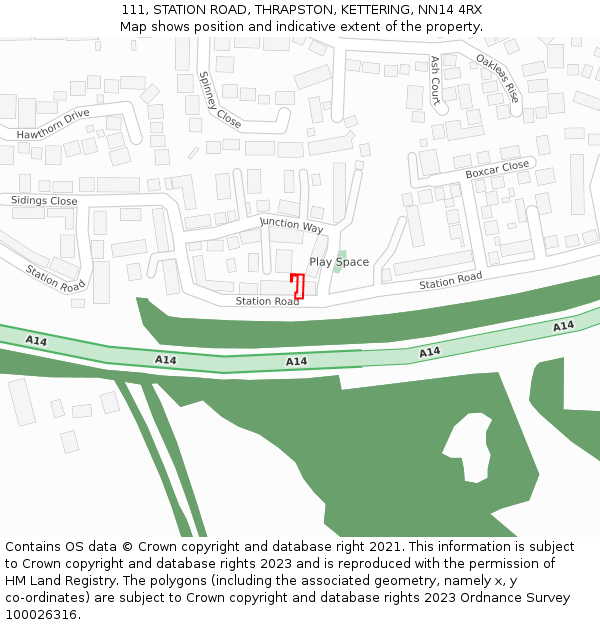 111, STATION ROAD, THRAPSTON, KETTERING, NN14 4RX: Location map and indicative extent of plot