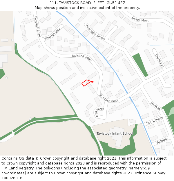 111, TAVISTOCK ROAD, FLEET, GU51 4EZ: Location map and indicative extent of plot