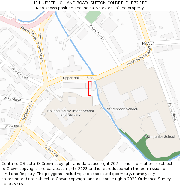 111, UPPER HOLLAND ROAD, SUTTON COLDFIELD, B72 1RD: Location map and indicative extent of plot
