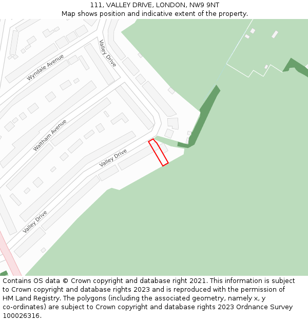 111, VALLEY DRIVE, LONDON, NW9 9NT: Location map and indicative extent of plot