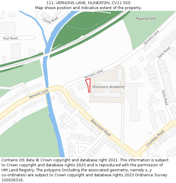 111, VERNONS LANE, NUNEATON, CV11 5SS: Location map and indicative extent of plot