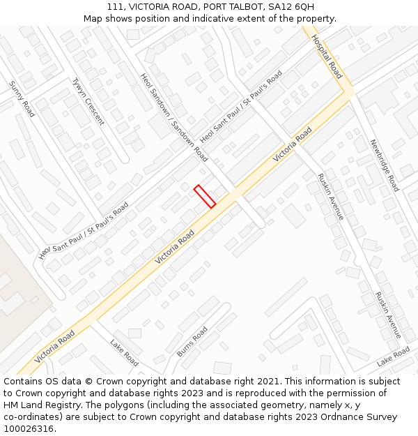 111, VICTORIA ROAD, PORT TALBOT, SA12 6QH: Location map and indicative extent of plot