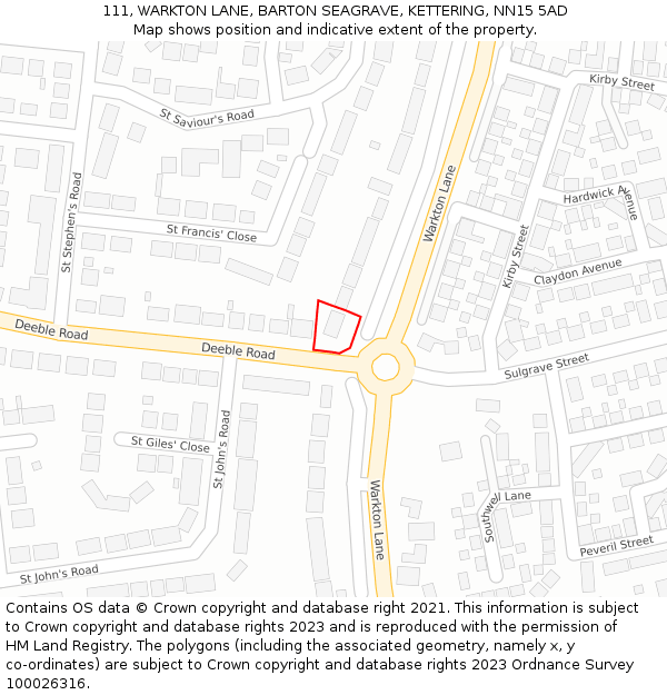 111, WARKTON LANE, BARTON SEAGRAVE, KETTERING, NN15 5AD: Location map and indicative extent of plot