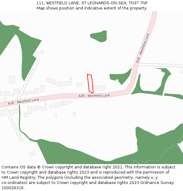 111, WESTFIELD LANE, ST LEONARDS-ON-SEA, TN37 7NF: Location map and indicative extent of plot