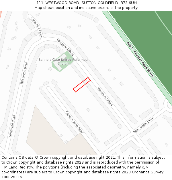 111, WESTWOOD ROAD, SUTTON COLDFIELD, B73 6UH: Location map and indicative extent of plot