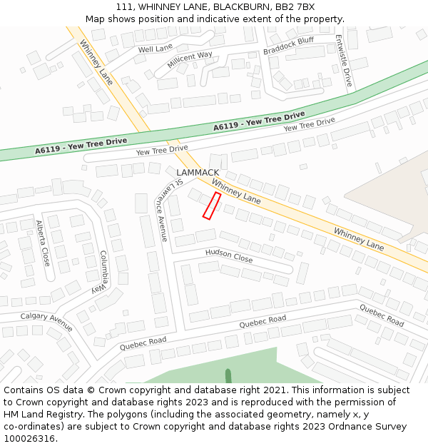 111, WHINNEY LANE, BLACKBURN, BB2 7BX: Location map and indicative extent of plot