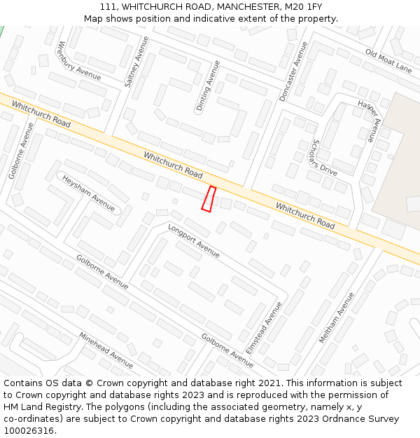 111, WHITCHURCH ROAD, MANCHESTER, M20 1FY: Location map and indicative extent of plot