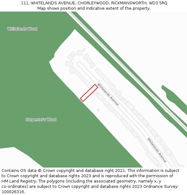 111, WHITELANDS AVENUE, CHORLEYWOOD, RICKMANSWORTH, WD3 5RQ: Location map and indicative extent of plot
