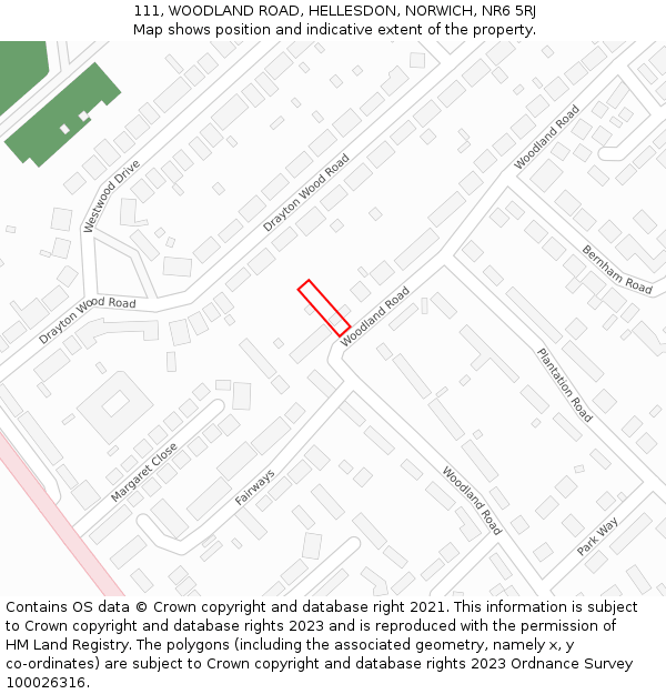 111, WOODLAND ROAD, HELLESDON, NORWICH, NR6 5RJ: Location map and indicative extent of plot