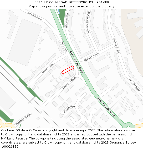 1114, LINCOLN ROAD, PETERBOROUGH, PE4 6BP: Location map and indicative extent of plot