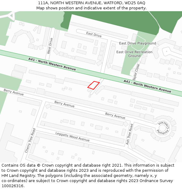 111A, NORTH WESTERN AVENUE, WATFORD, WD25 0AQ: Location map and indicative extent of plot