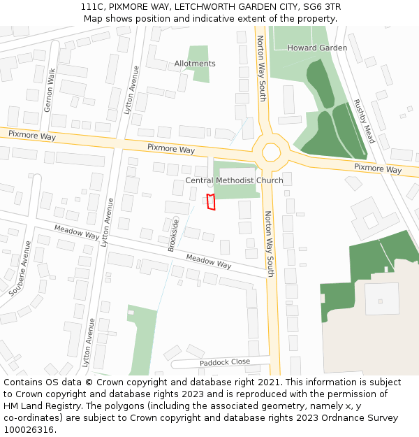 111C, PIXMORE WAY, LETCHWORTH GARDEN CITY, SG6 3TR: Location map and indicative extent of plot