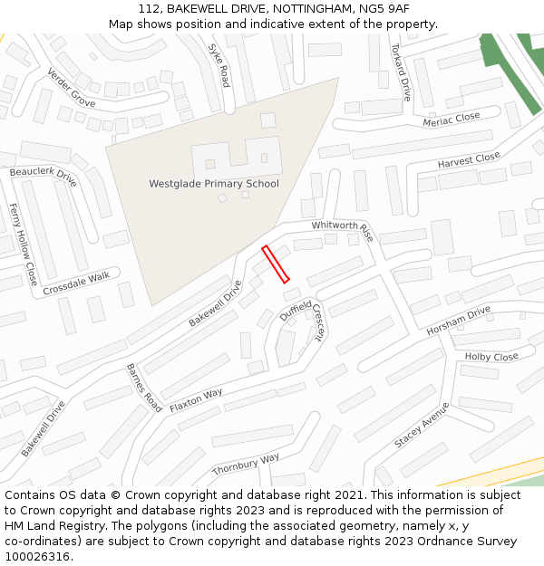 112, BAKEWELL DRIVE, NOTTINGHAM, NG5 9AF: Location map and indicative extent of plot