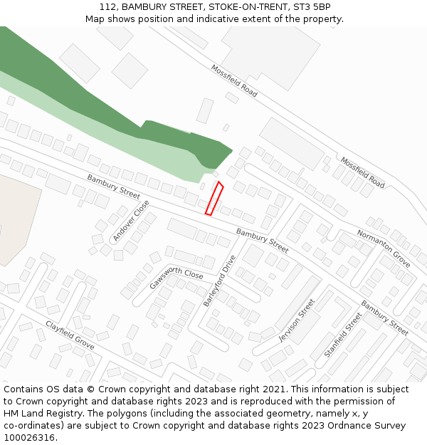 112, BAMBURY STREET, STOKE-ON-TRENT, ST3 5BP: Location map and indicative extent of plot