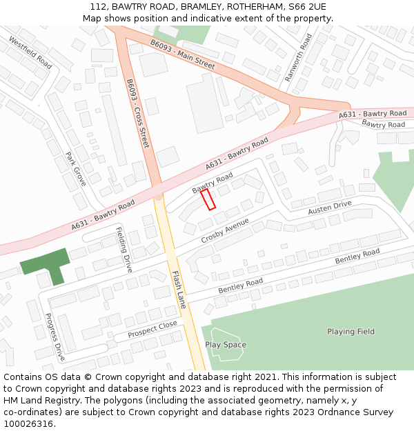 112, BAWTRY ROAD, BRAMLEY, ROTHERHAM, S66 2UE: Location map and indicative extent of plot