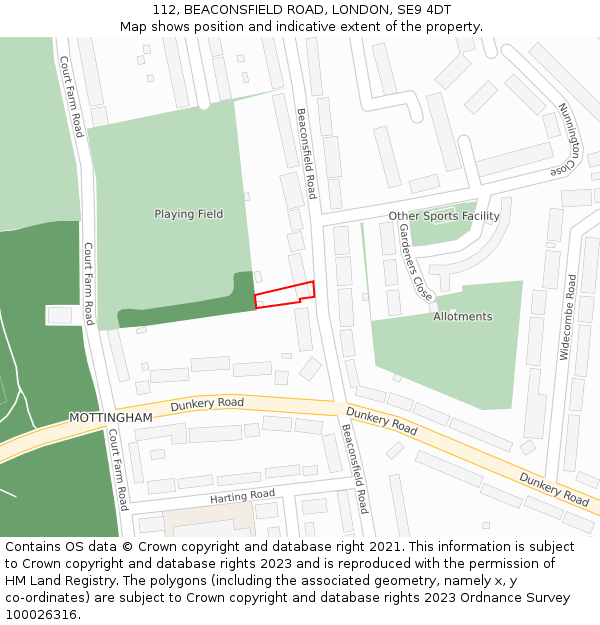 112, BEACONSFIELD ROAD, LONDON, SE9 4DT: Location map and indicative extent of plot