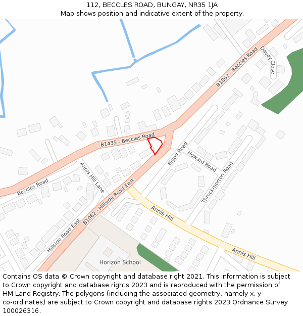 112, BECCLES ROAD, BUNGAY, NR35 1JA: Location map and indicative extent of plot
