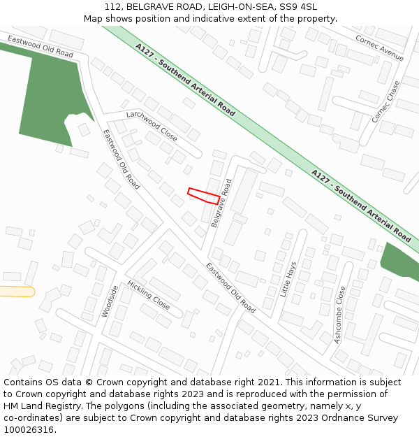 112, BELGRAVE ROAD, LEIGH-ON-SEA, SS9 4SL: Location map and indicative extent of plot