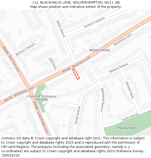 112, BLACKHALVE LANE, WOLVERHAMPTON, WV11 1BJ: Location map and indicative extent of plot