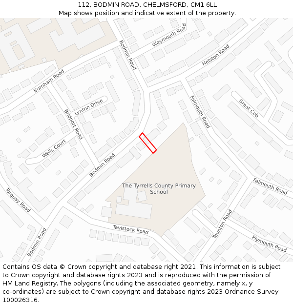 112, BODMIN ROAD, CHELMSFORD, CM1 6LL: Location map and indicative extent of plot