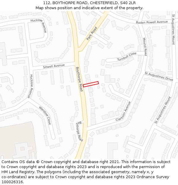112, BOYTHORPE ROAD, CHESTERFIELD, S40 2LR: Location map and indicative extent of plot