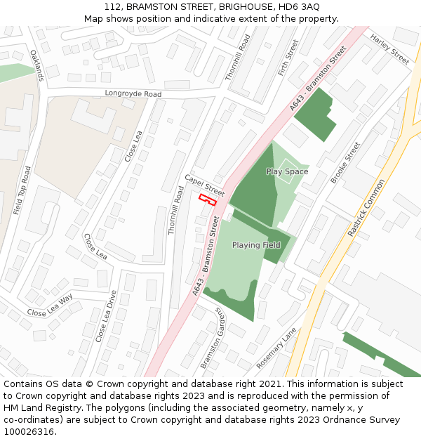 112, BRAMSTON STREET, BRIGHOUSE, HD6 3AQ: Location map and indicative extent of plot