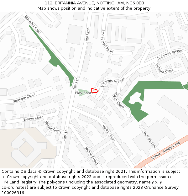 112, BRITANNIA AVENUE, NOTTINGHAM, NG6 0EB: Location map and indicative extent of plot