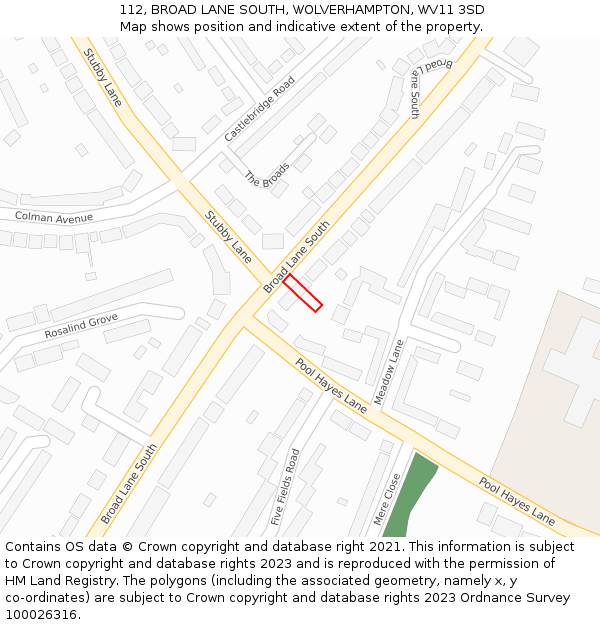 112, BROAD LANE SOUTH, WOLVERHAMPTON, WV11 3SD: Location map and indicative extent of plot