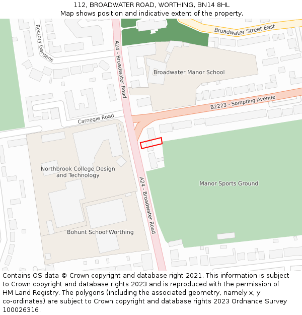 112, BROADWATER ROAD, WORTHING, BN14 8HL: Location map and indicative extent of plot