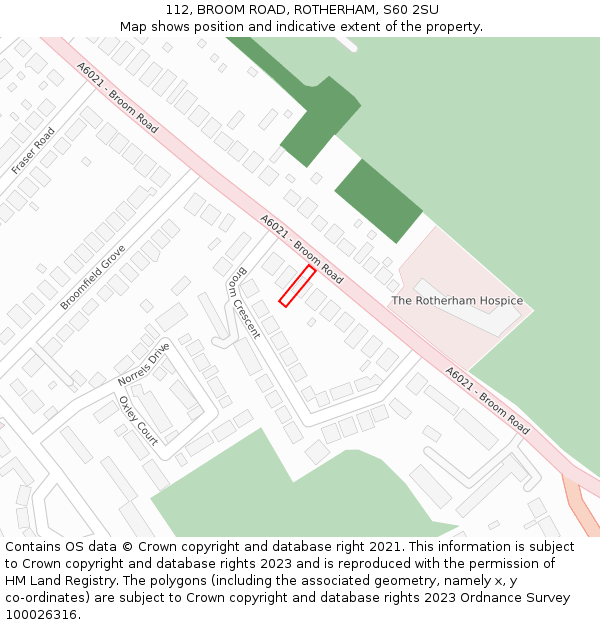 112, BROOM ROAD, ROTHERHAM, S60 2SU: Location map and indicative extent of plot