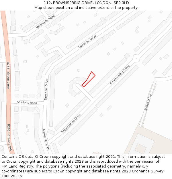 112, BROWNSPRING DRIVE, LONDON, SE9 3LD: Location map and indicative extent of plot