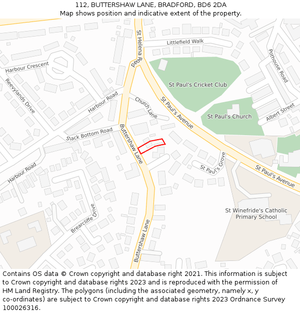 112, BUTTERSHAW LANE, BRADFORD, BD6 2DA: Location map and indicative extent of plot