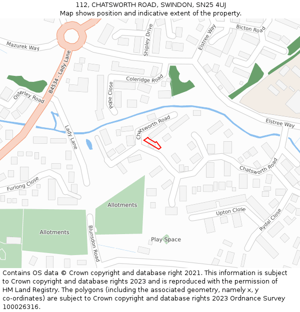 112, CHATSWORTH ROAD, SWINDON, SN25 4UJ: Location map and indicative extent of plot