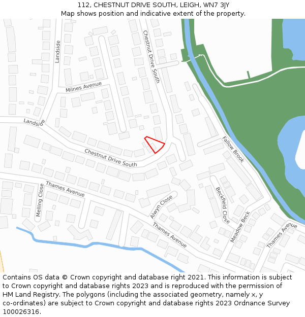 112, CHESTNUT DRIVE SOUTH, LEIGH, WN7 3JY: Location map and indicative extent of plot