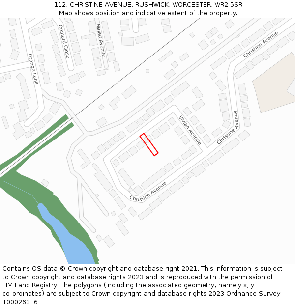 112, CHRISTINE AVENUE, RUSHWICK, WORCESTER, WR2 5SR: Location map and indicative extent of plot