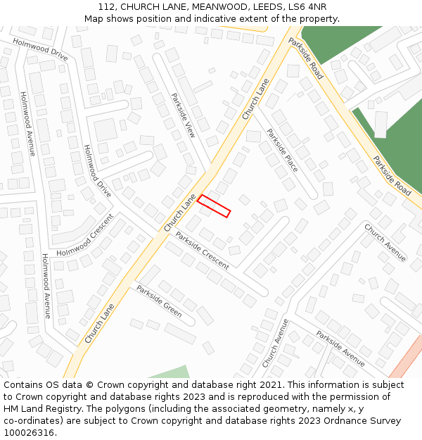 112, CHURCH LANE, MEANWOOD, LEEDS, LS6 4NR: Location map and indicative extent of plot