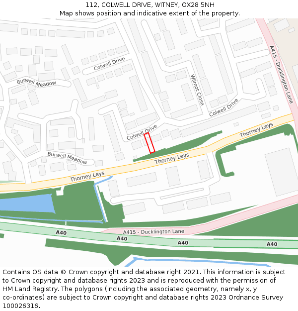 112, COLWELL DRIVE, WITNEY, OX28 5NH: Location map and indicative extent of plot