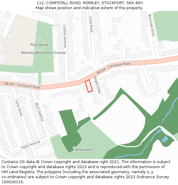 112, COMPSTALL ROAD, ROMILEY, STOCKPORT, SK6 4EH: Location map and indicative extent of plot