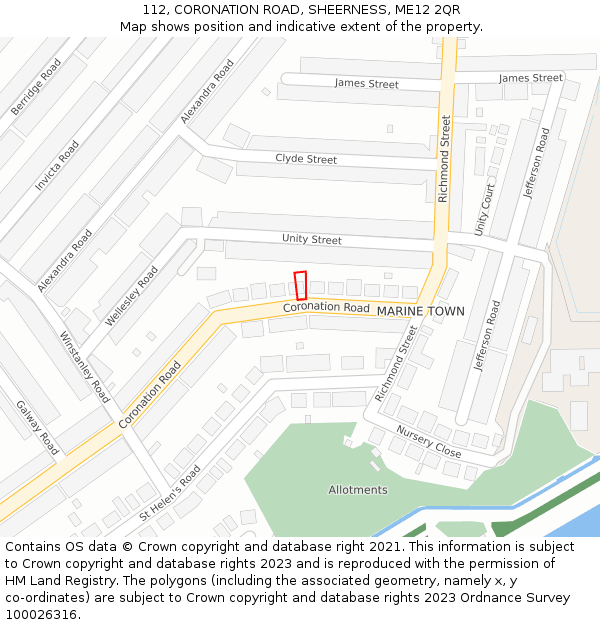 112, CORONATION ROAD, SHEERNESS, ME12 2QR: Location map and indicative extent of plot