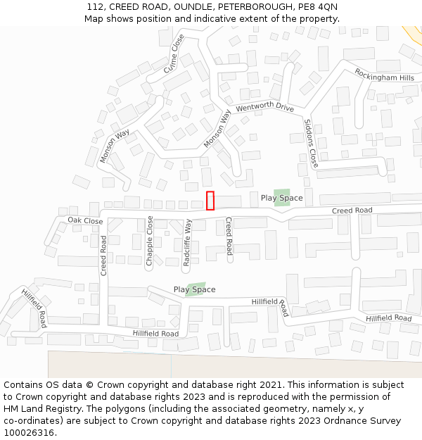 112, CREED ROAD, OUNDLE, PETERBOROUGH, PE8 4QN: Location map and indicative extent of plot