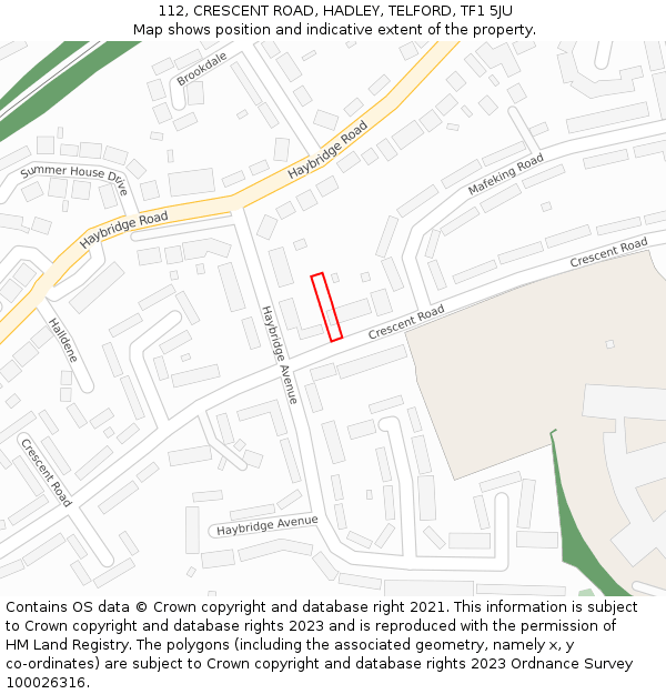 112, CRESCENT ROAD, HADLEY, TELFORD, TF1 5JU: Location map and indicative extent of plot